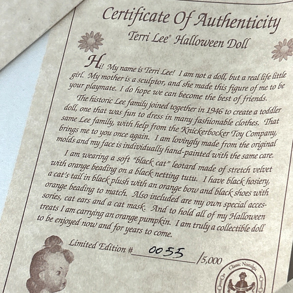 Limited Edition 2000 Terri Lee Halloween Doll Knickerbocker Reproduction #55 - Picture 4 of 11